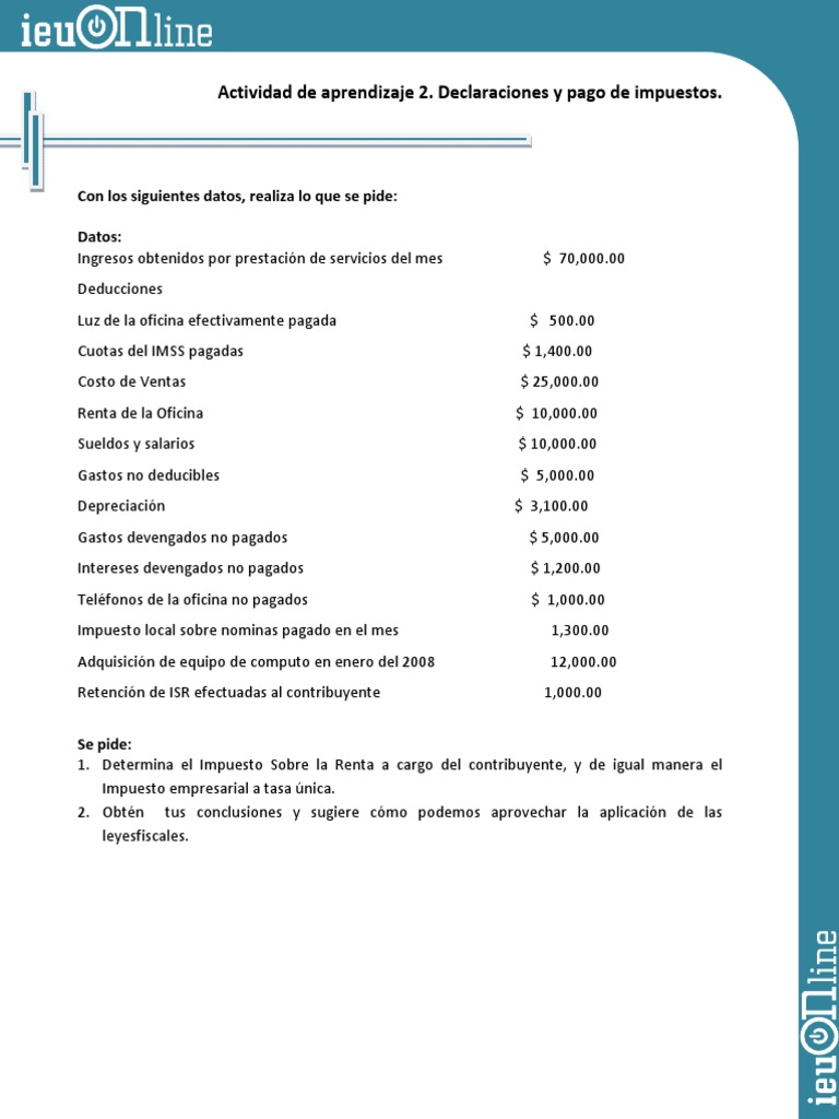Cálculo de Impuestos y Deducciones Fiscales | PDF