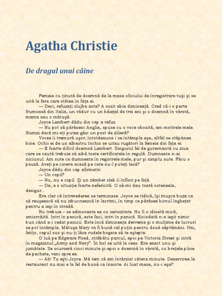 Agatha Christie - de Dragul Unui Caine | PDF
