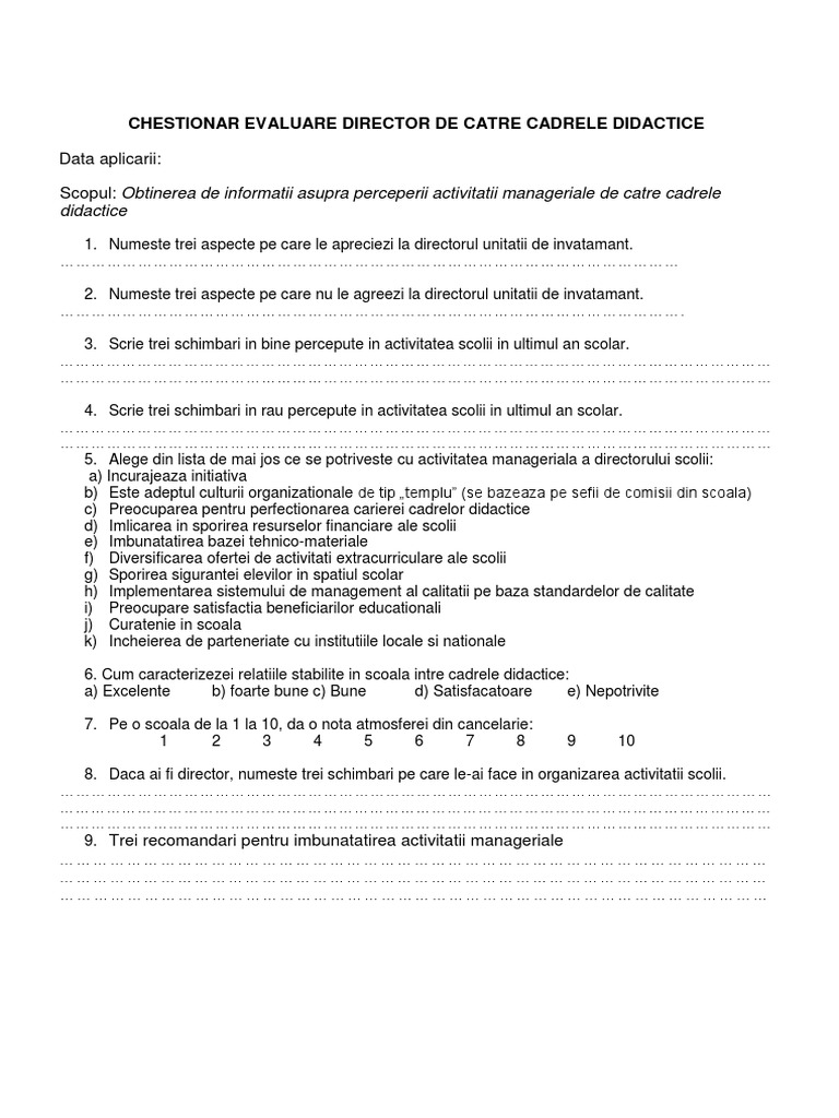 Evaluarea Activității Directorului Școlii | PDF