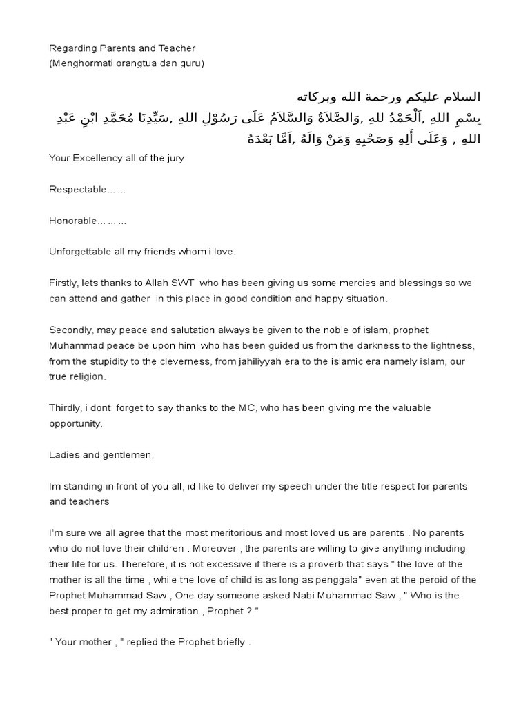 Pidato Bahasa Inggris Porseni Mts 2019 1 God In Islam Muhammad