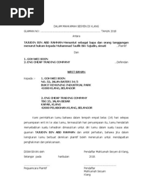 Writ Saman Klang Mati Pdf