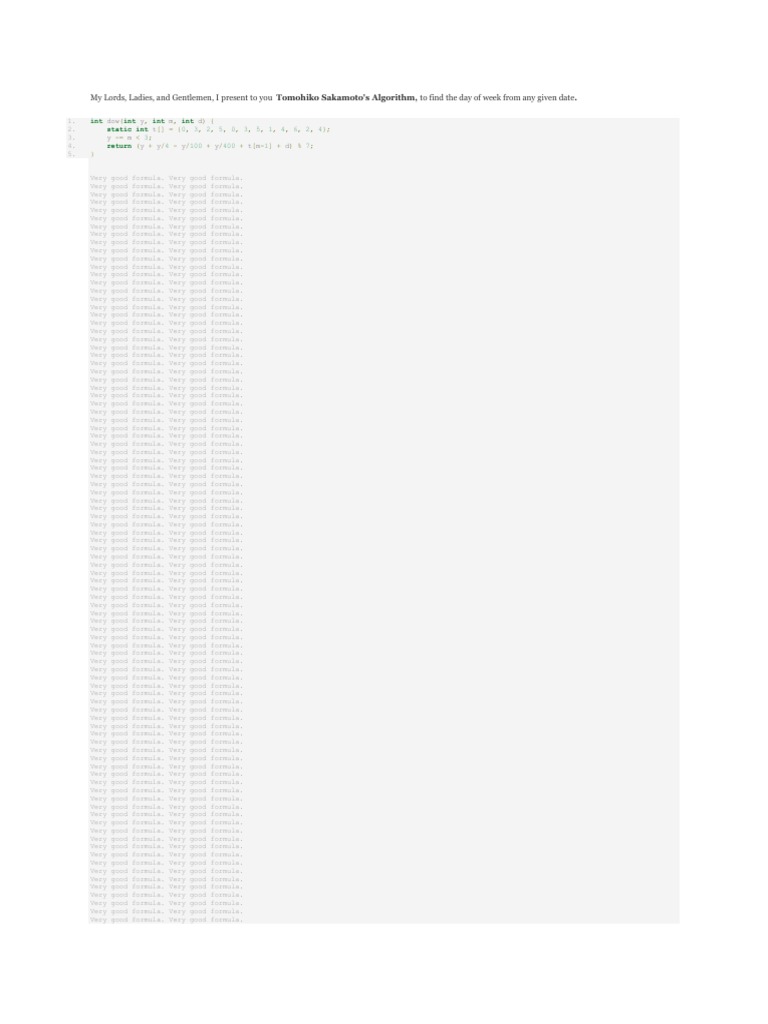 Presentation of Tomohiko Sakamoto's Algorithm for Calculating the Day ...