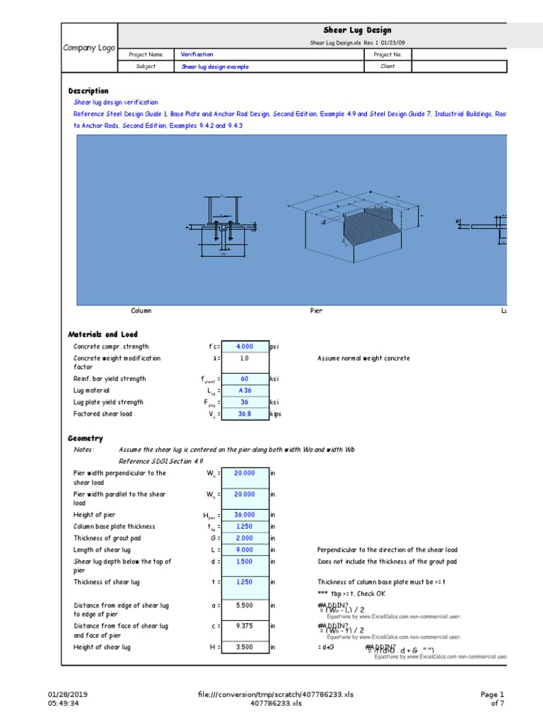Shear Lug Design Shear Stress Bending