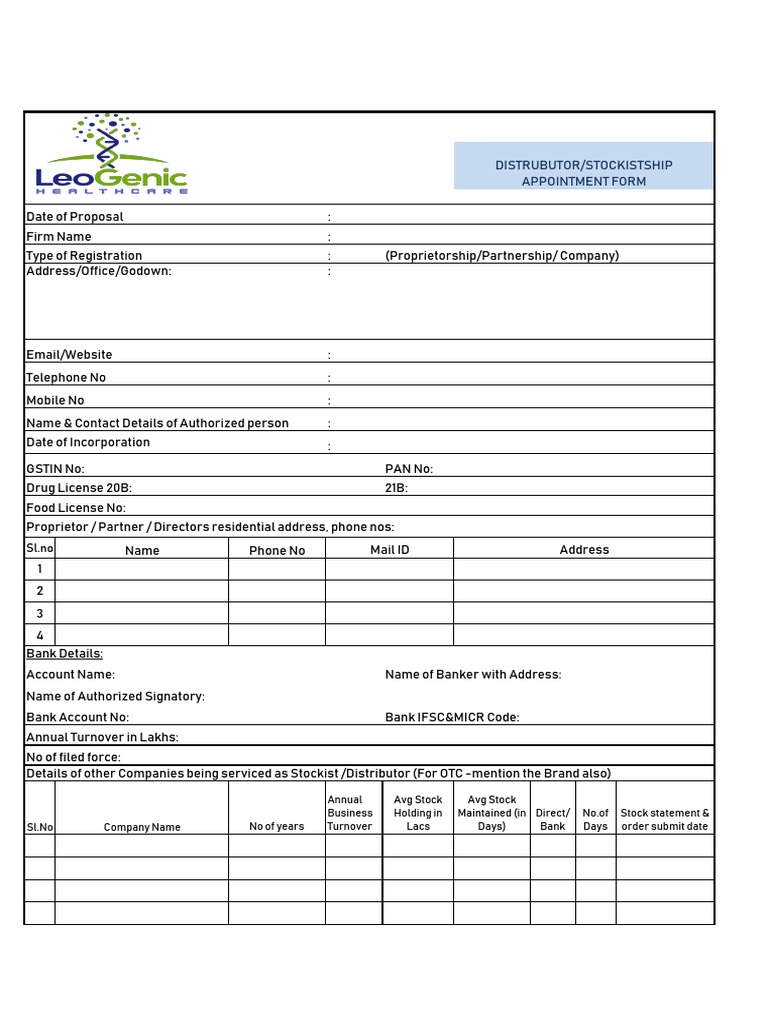 Distributor Appointment Form Template | PDF | Service Industries | Business