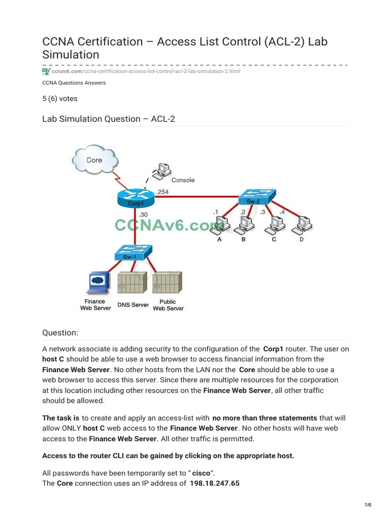 CCNA ACL Configuration Lab Simulation | PDF | Cisco Certifications ...