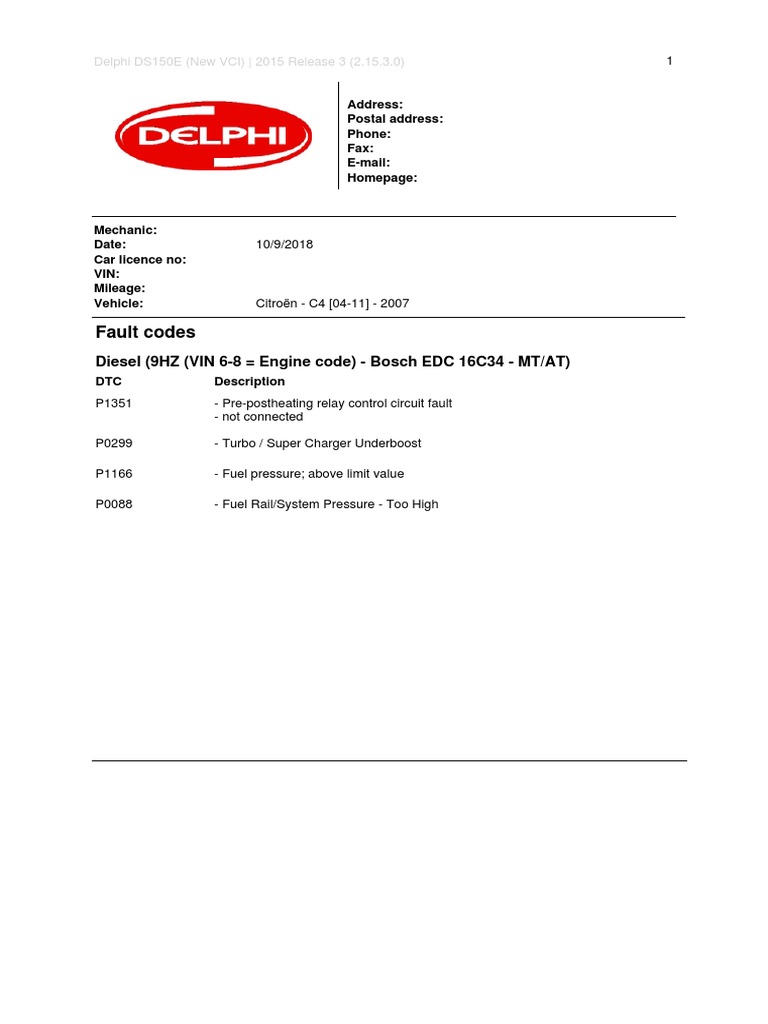 Citroen C4 Fault Codes | PDF | Wheeled Vehicles | Automotive Industry