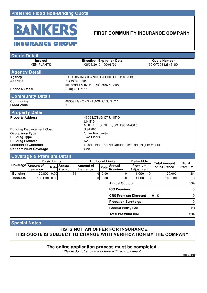 Seffner Flood Insurance Quote Details | PDF | Insurance | Financial Risk