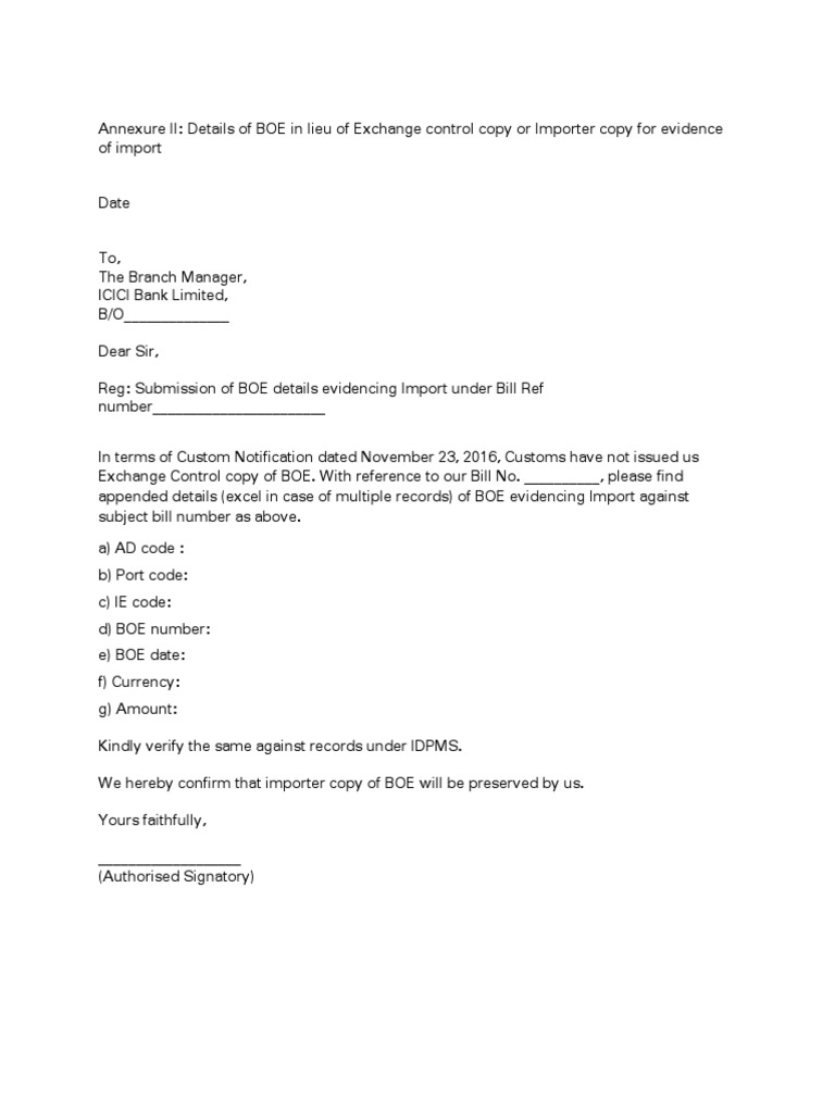BOE Submission Details for ICICI Bank | PDF | Law
