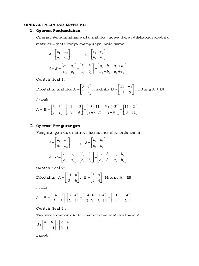 Tugas MT Operasi Matriks | PDF | Metode & Bahan Ajar