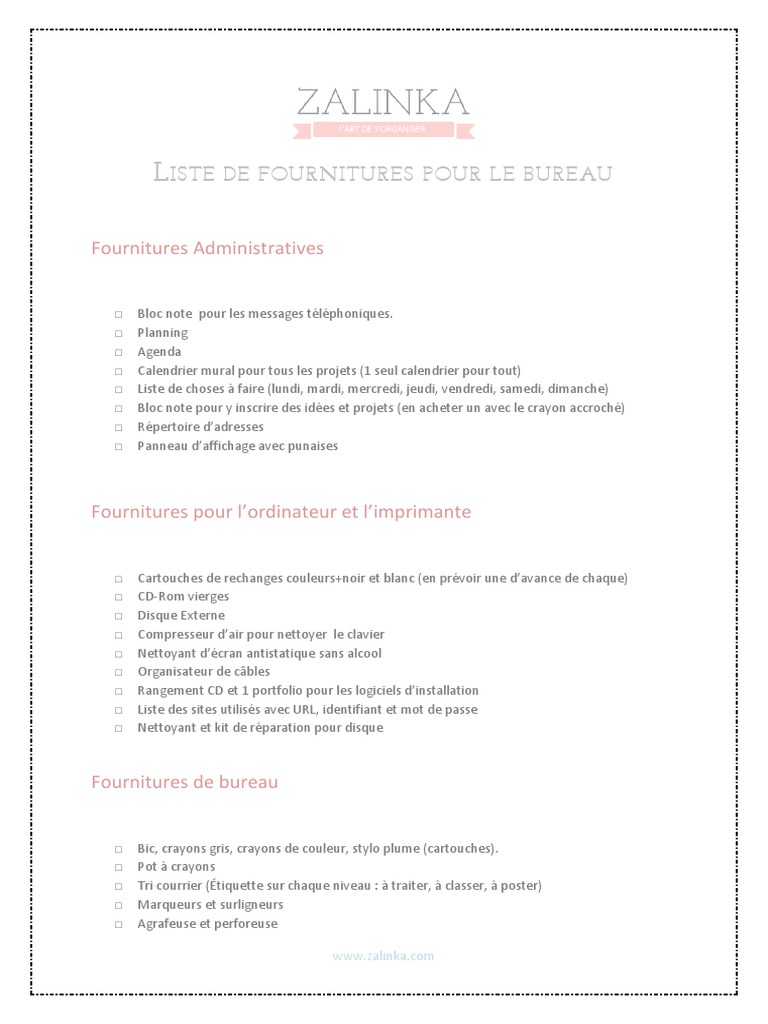 Iste De Fournitures Pour Le Bureau Papier Imprimante Informatique