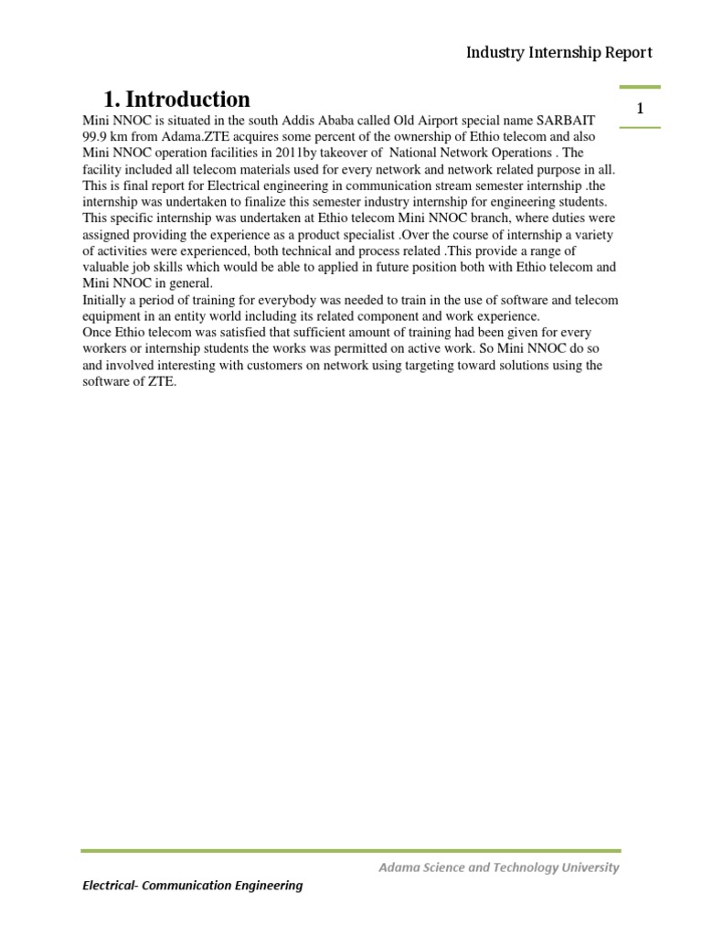 Ethio Telecom Internship Experience Report | PDF | Telecommunication ...