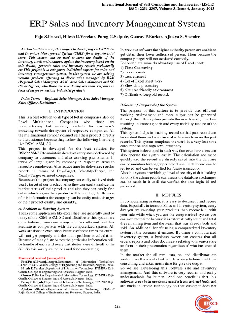 ERP Sales and Inventory Management System | PDF | Usability | Inventory