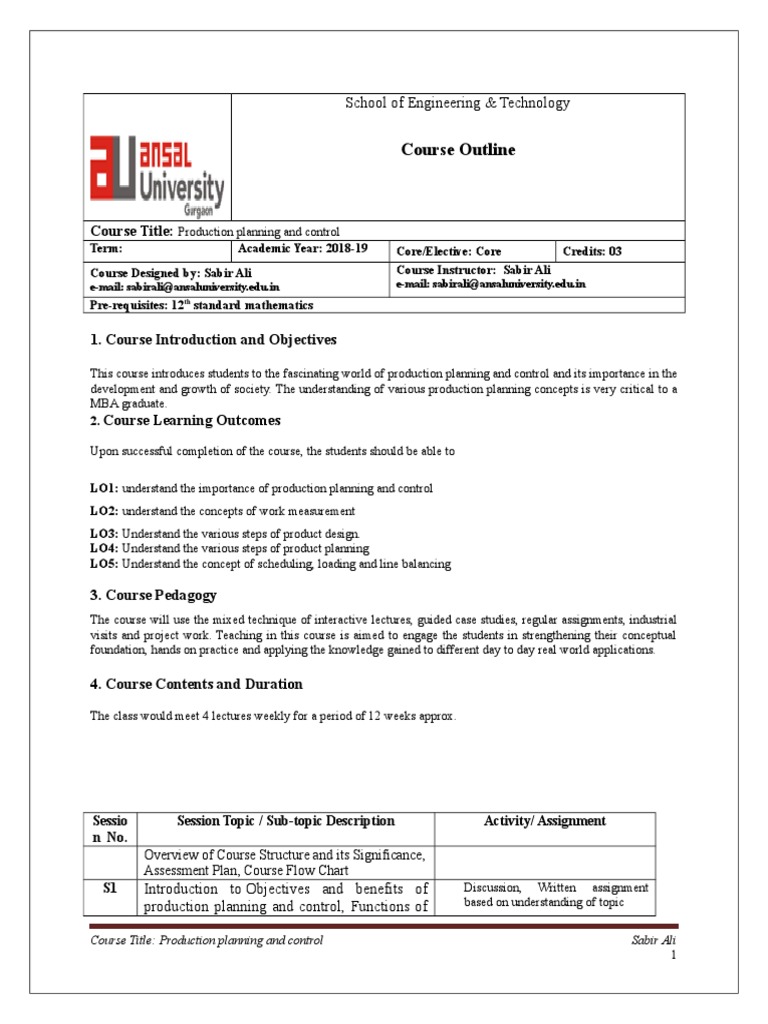 SyllabusProduction Planning and Control PDF Scheduling (Production