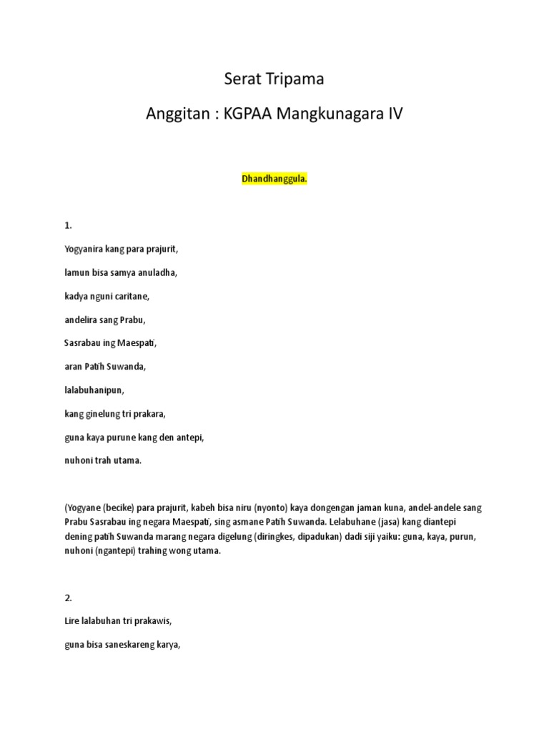 Serat Tripama Dhandhanggula