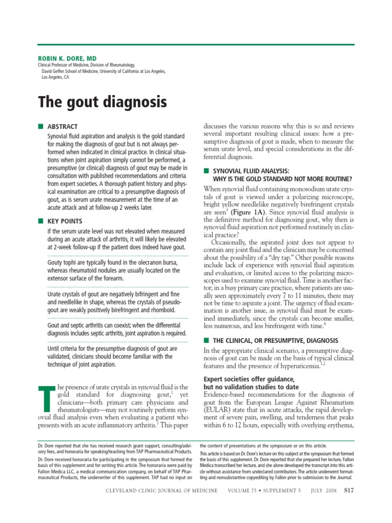 The Gout Diagnosis Robin K. Dore, MD PDF Gout Arthritis