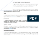 Savings: Role of The Financial System in Economic Development