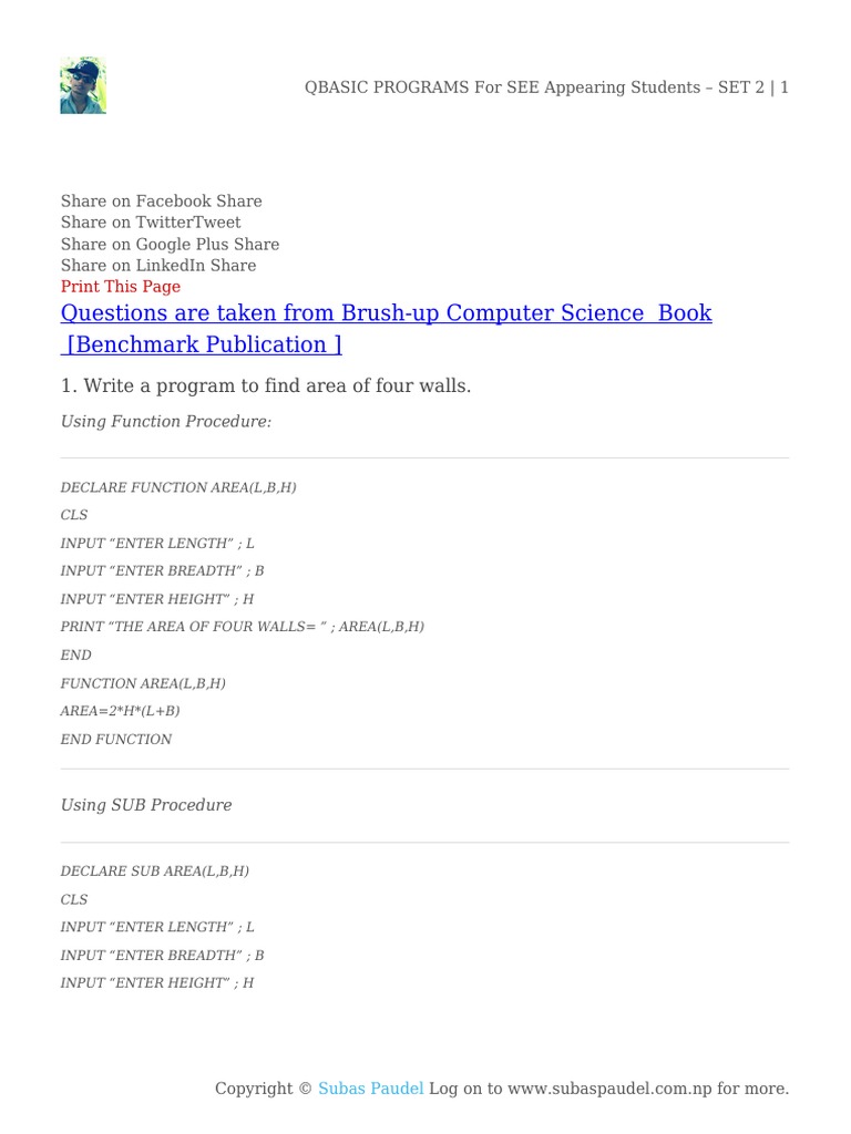 QBASIC PROGRAMS For SEE Appearing Students – SET 2 PDF | PDF | Business