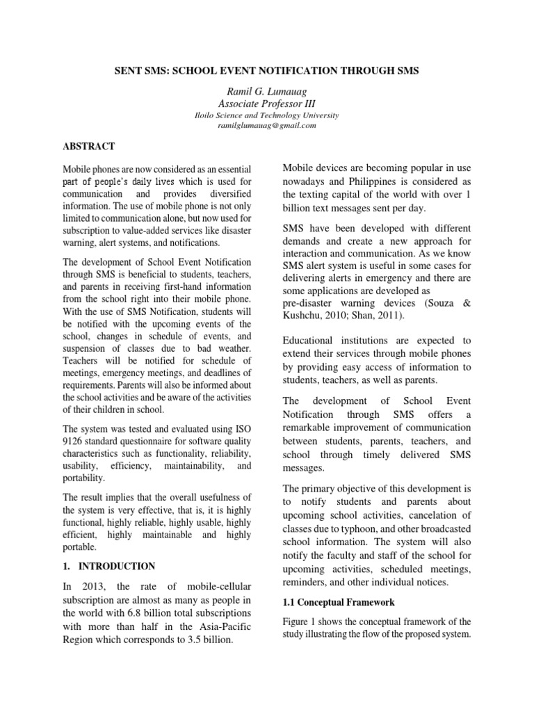 School SMS Event Notification System | PDF | Usability | Text Messaging