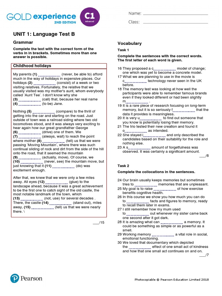 Gold Experience C1 Answer Key