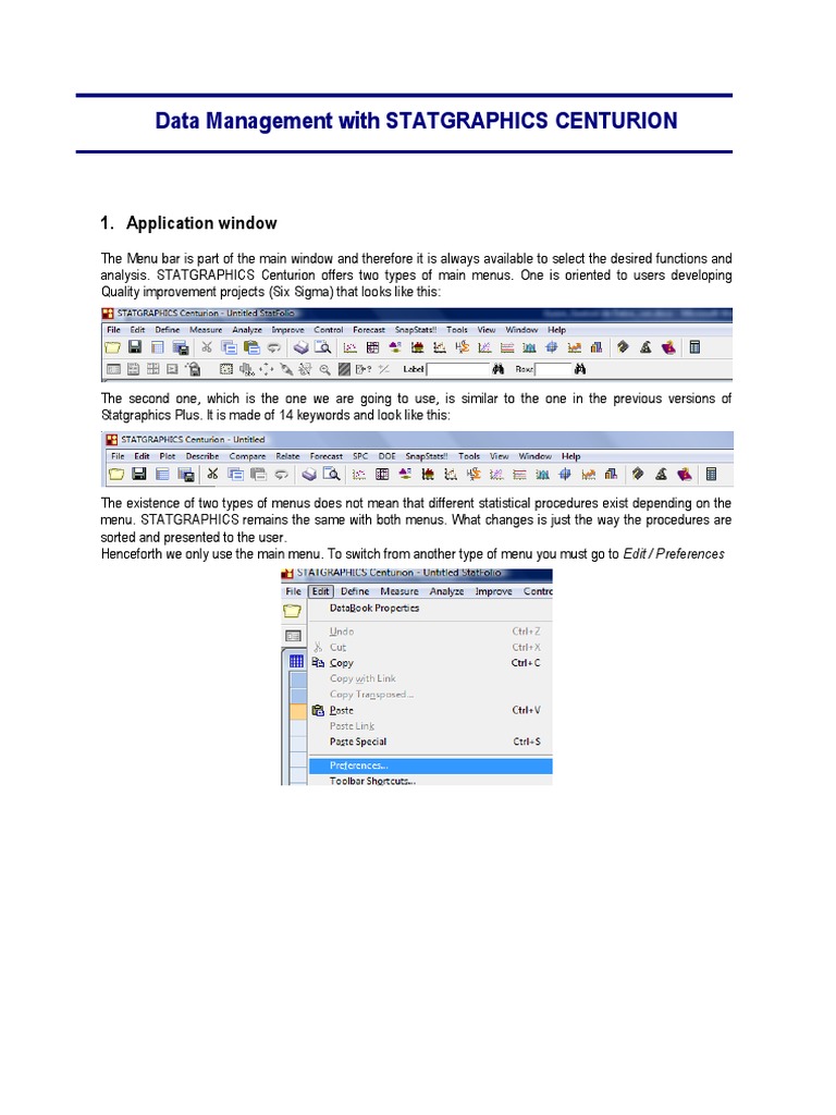 STATGRAPHICS Data Management Guide | PDF | Menu (Computing) | Spreadsheet