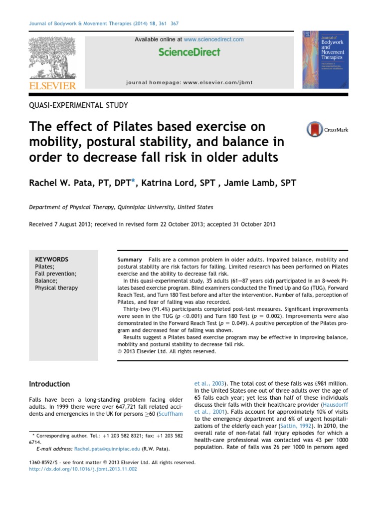 The Effect of Pilates Based Exercise On Mobility, Postural Stability ...