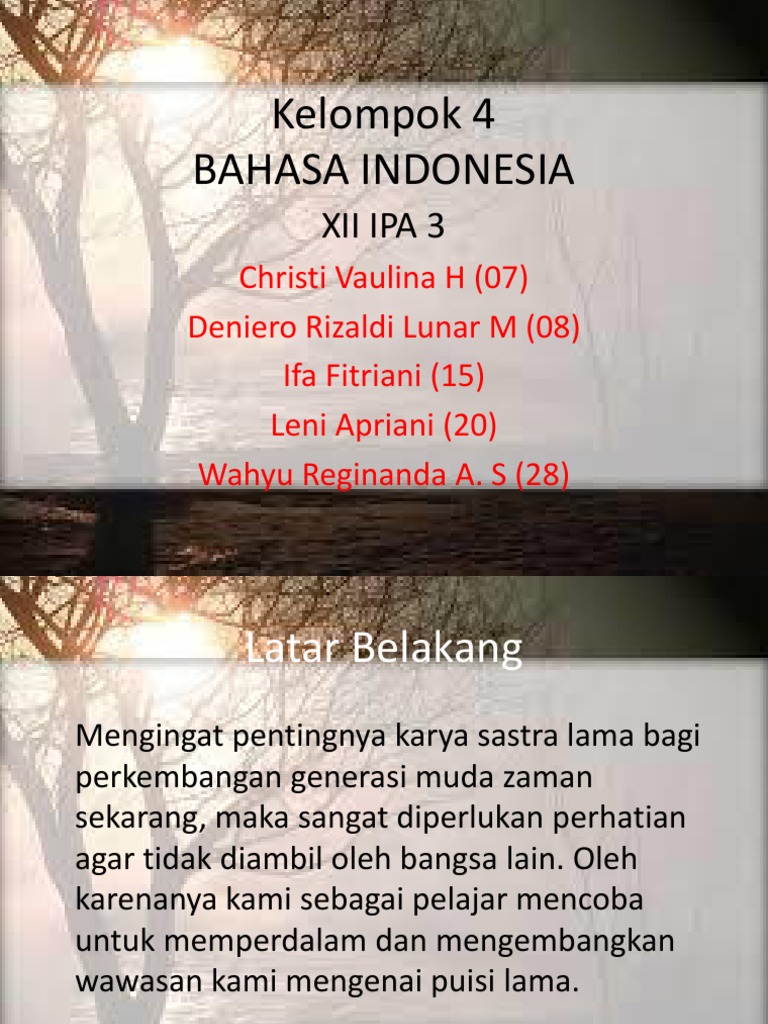 Puisi Lama Yang Bentuknya Terdiri Atas 4 Baris Dalam Sebait Disebut ... - 1549380934?v=1