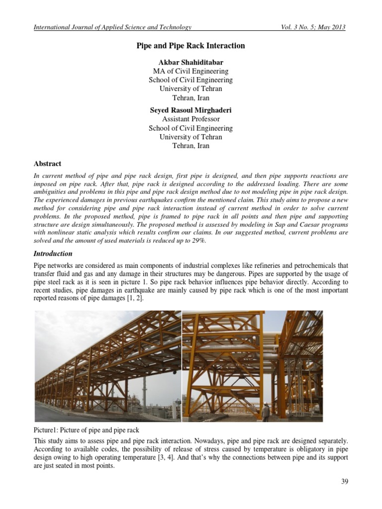 Akbar Shahiditabar: Pipe and Pipe Rack Interaction | PDF | Beam ...
