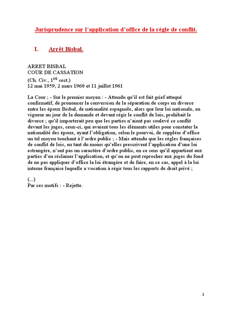 Jurisprudence sur conflits de lois | PDF | Loi | France
