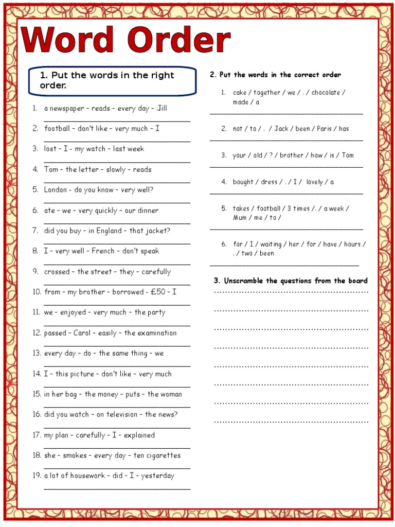 Put The Words in The Correct Order | PDF