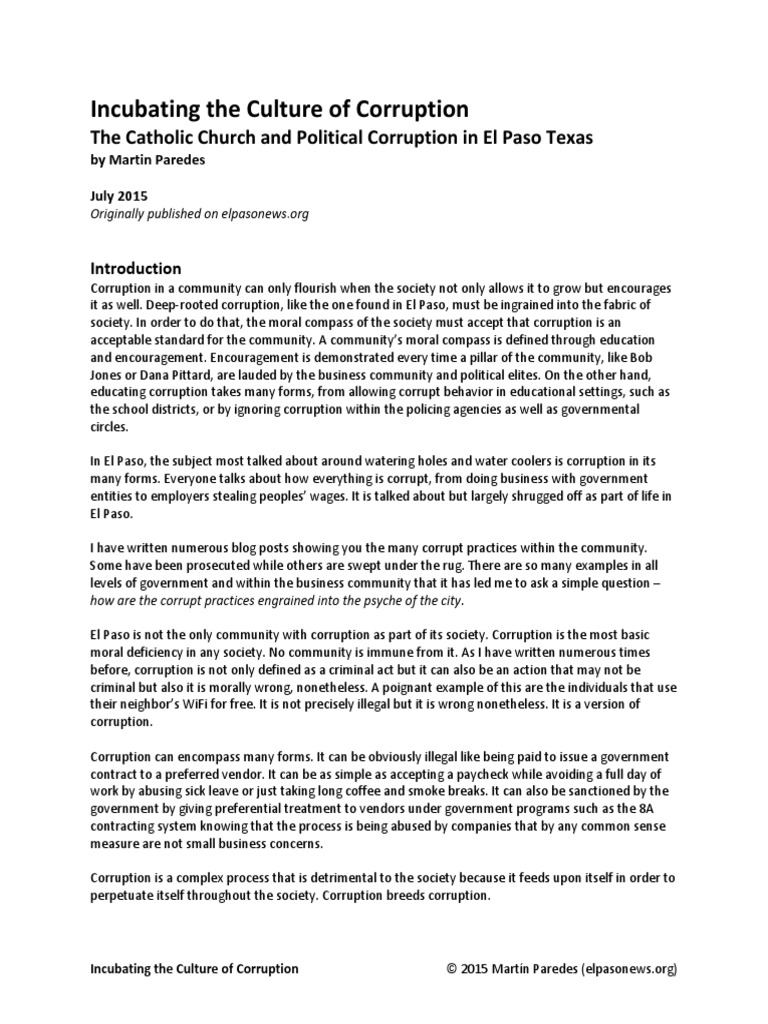Incubating Culture Corruption July 2015 PDF Corruption Parish