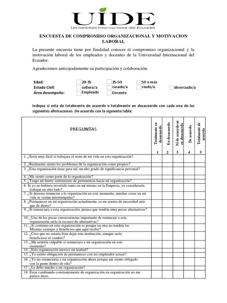 Encuesta de Compromiso Organizacional y Motivacion