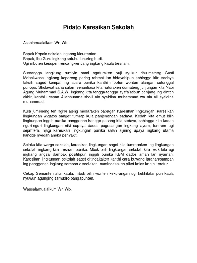 Pidato Bahasa Jawa Tentang Karesikan Lingkungan Kumpulan Referensi Teks Pidato