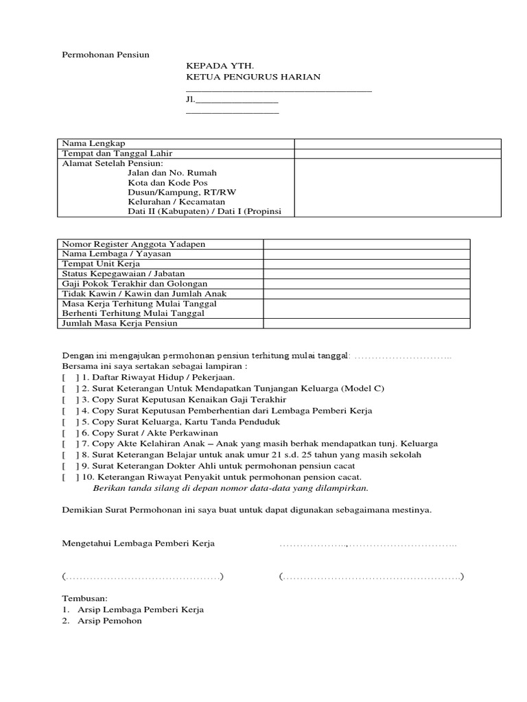 Contoh Format Permohonan Pensiun Pdf