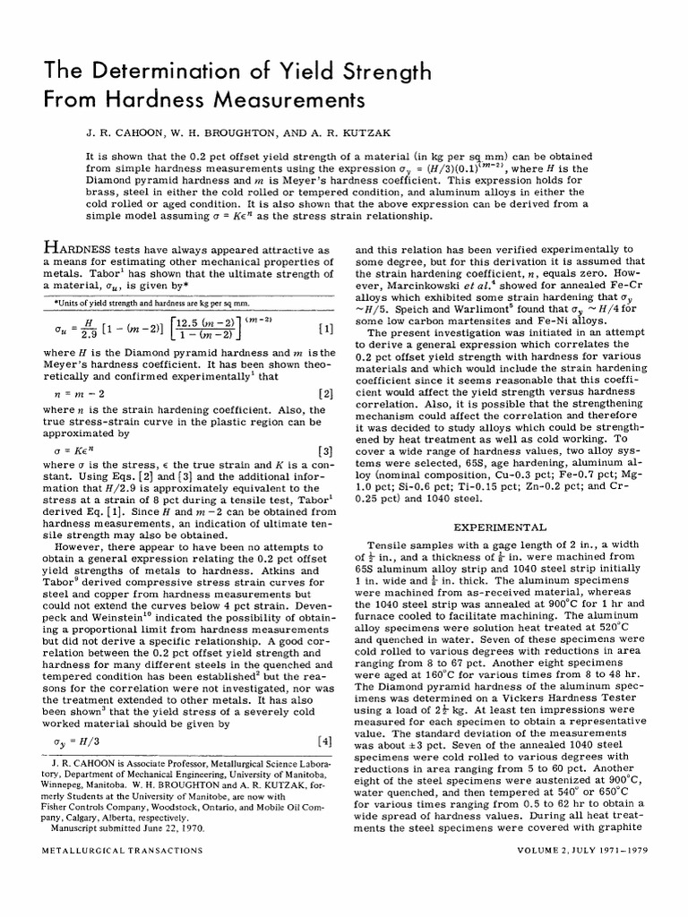 Conversion of Hardness To Yield PDF Ultimate Tensile Strength