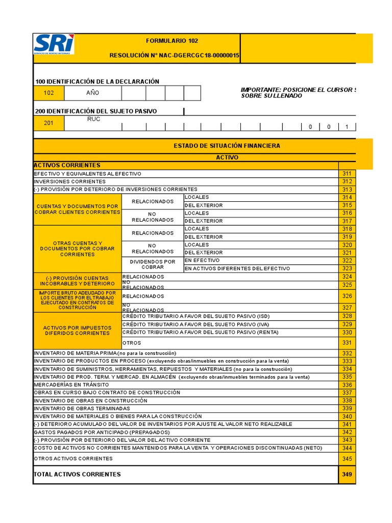 Formulario 102 SRI: Provisión Incobrables | PDF
