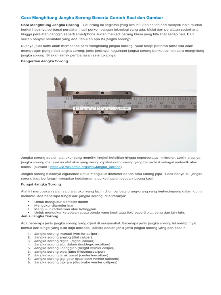 Cara Menghitung Jangka Sorong Beserta Contoh Soal Dan Gambar Docx