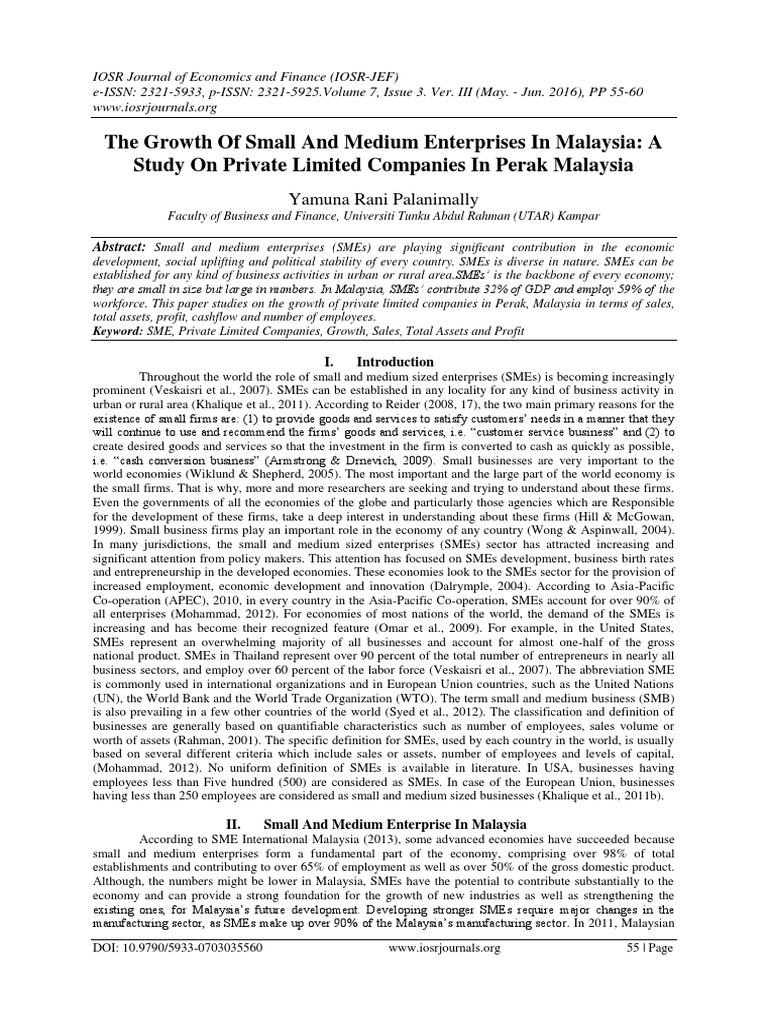 The Growth of Small and Medium Enterprises in Malaysia: A Study On ...