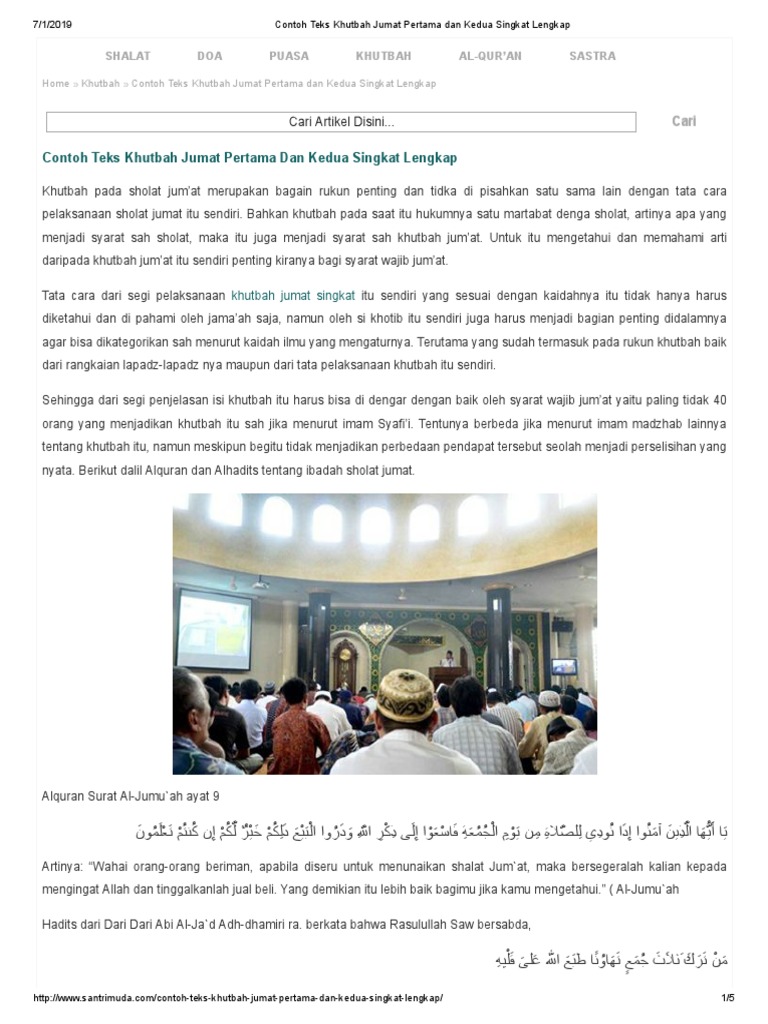 Contoh Khutbah Jumat Singkat : Khutbah Jumat Pertama teks 2 | Khutbah