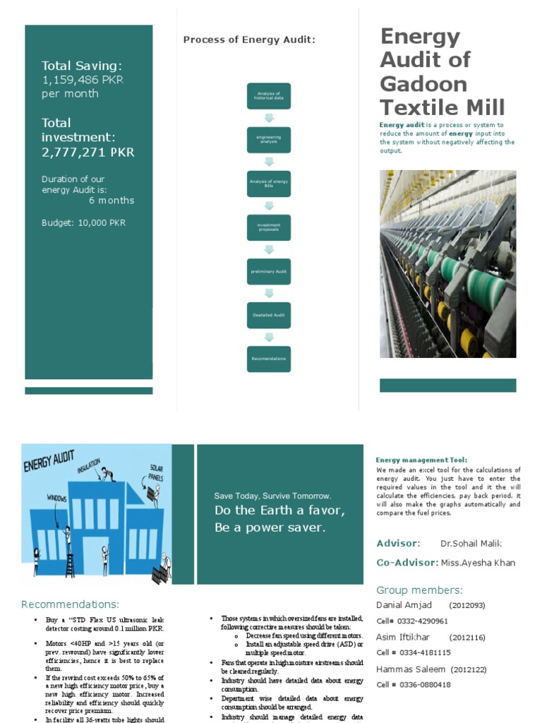 Energy Audit of Gadoon Textile Mill: Total Saving | PDF | Efficient ...
