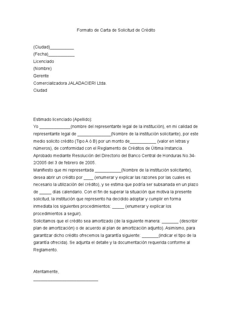 Carta solicitud de credito