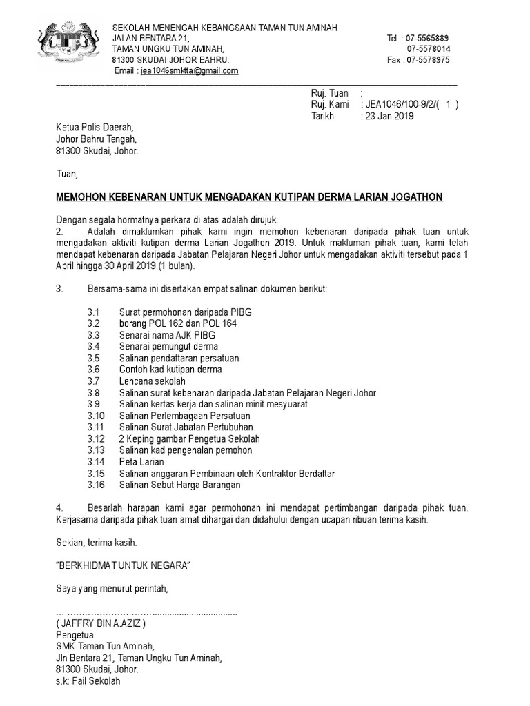 Surat Rasmi Memohon Sumbangan Derma  Rasmi My