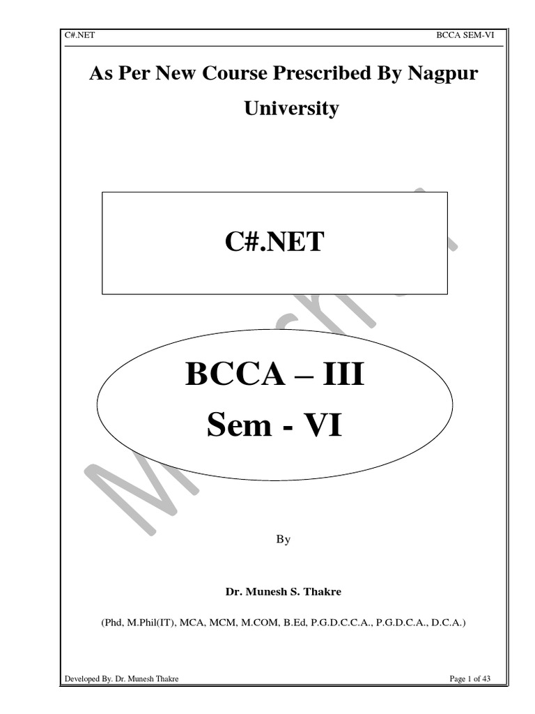 Bcca Sem Vi C#.net2018 19 Unit III | PDF | Constructor (Object Oriented ...