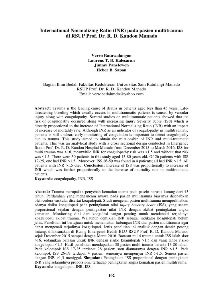 International normalizing ratio inr pada pasien multitrauma di rsup