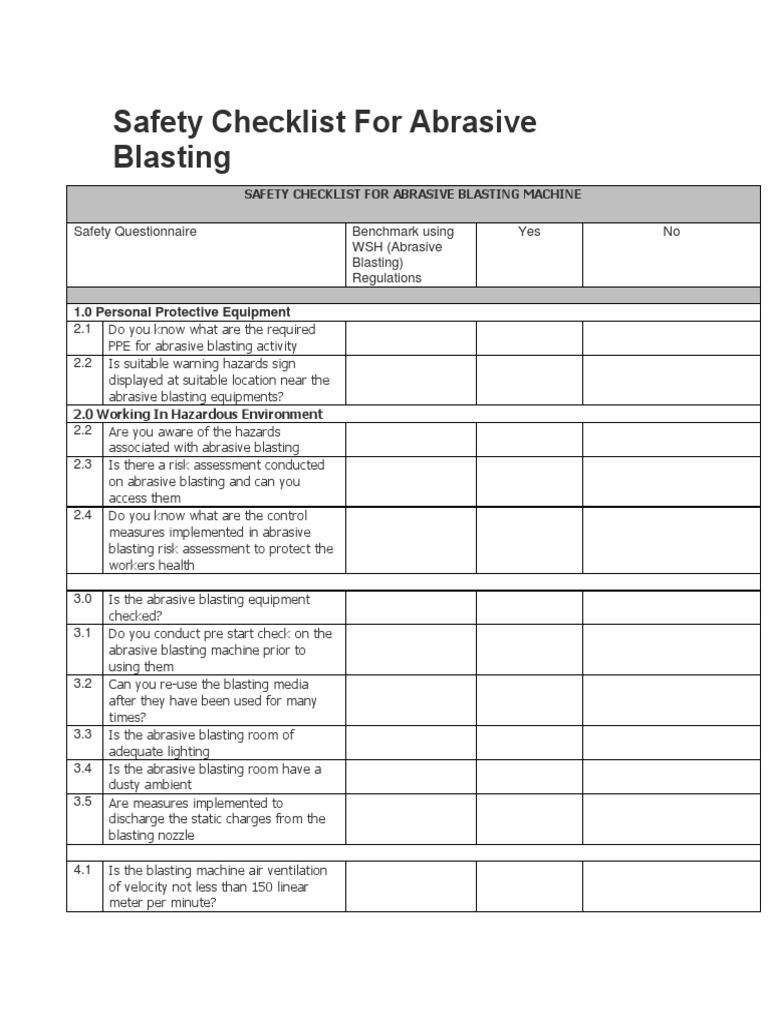 Abrasive Blasting Safety Checklist | PDF