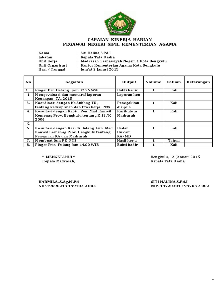 Contoh Jurnal Harian