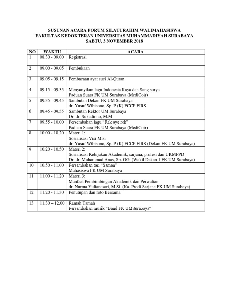 Susunan Acara Pertemuan Walimurid Mahasiswa (Untuk Dibagikan) | PDF