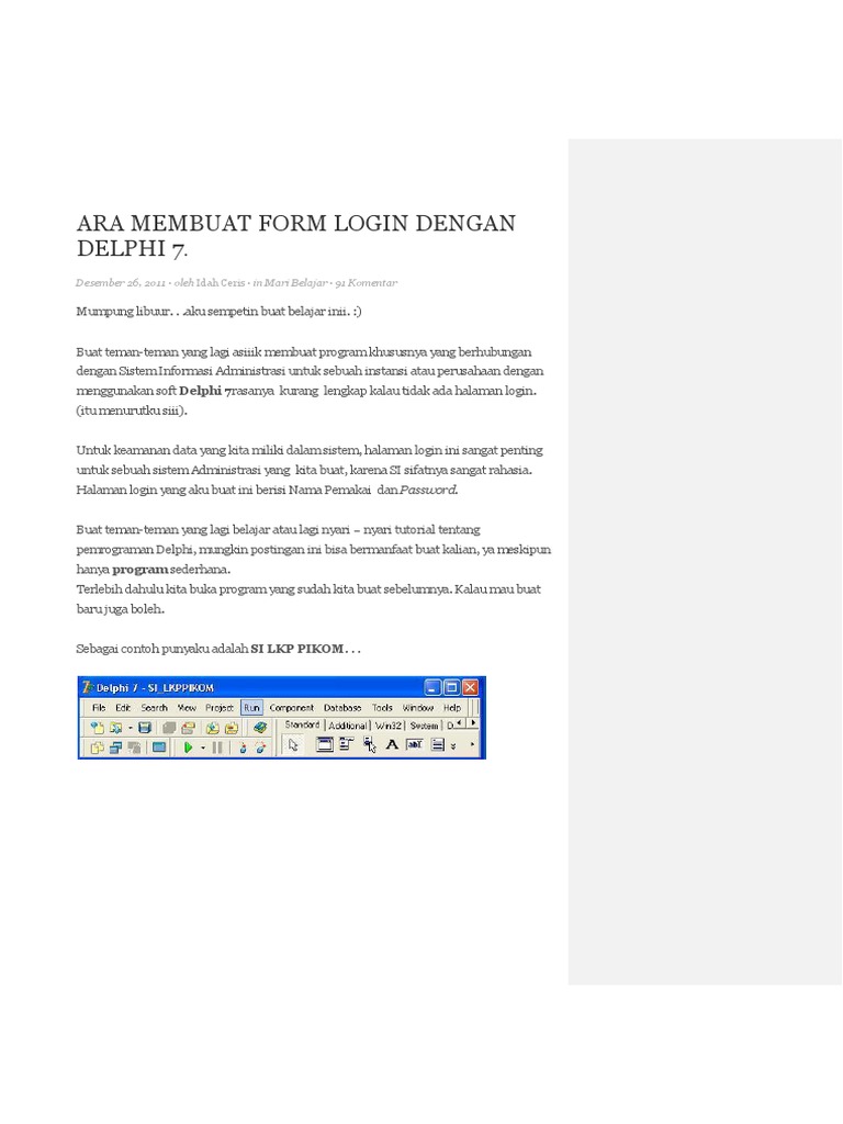 Cara Membuat Form Login Dengan Delphi | PDF