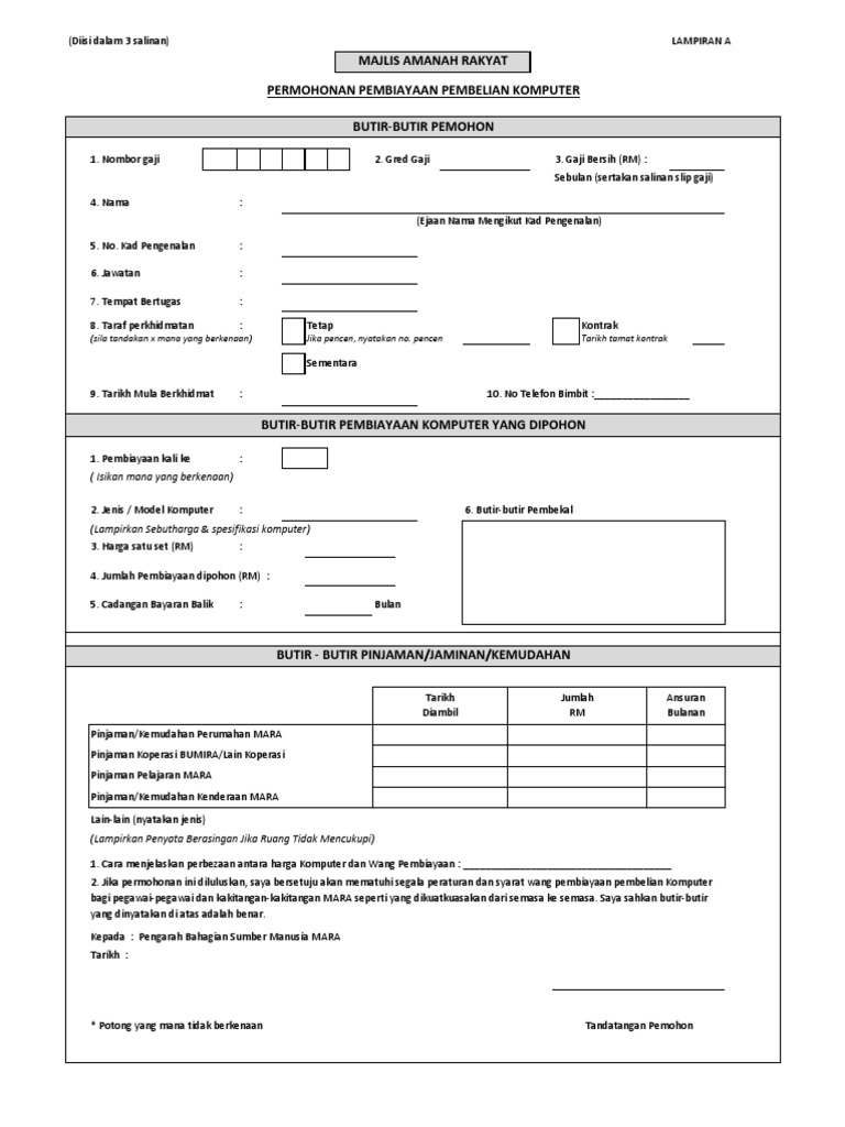 Borang Pembiayaan Komputer Mara Pdf