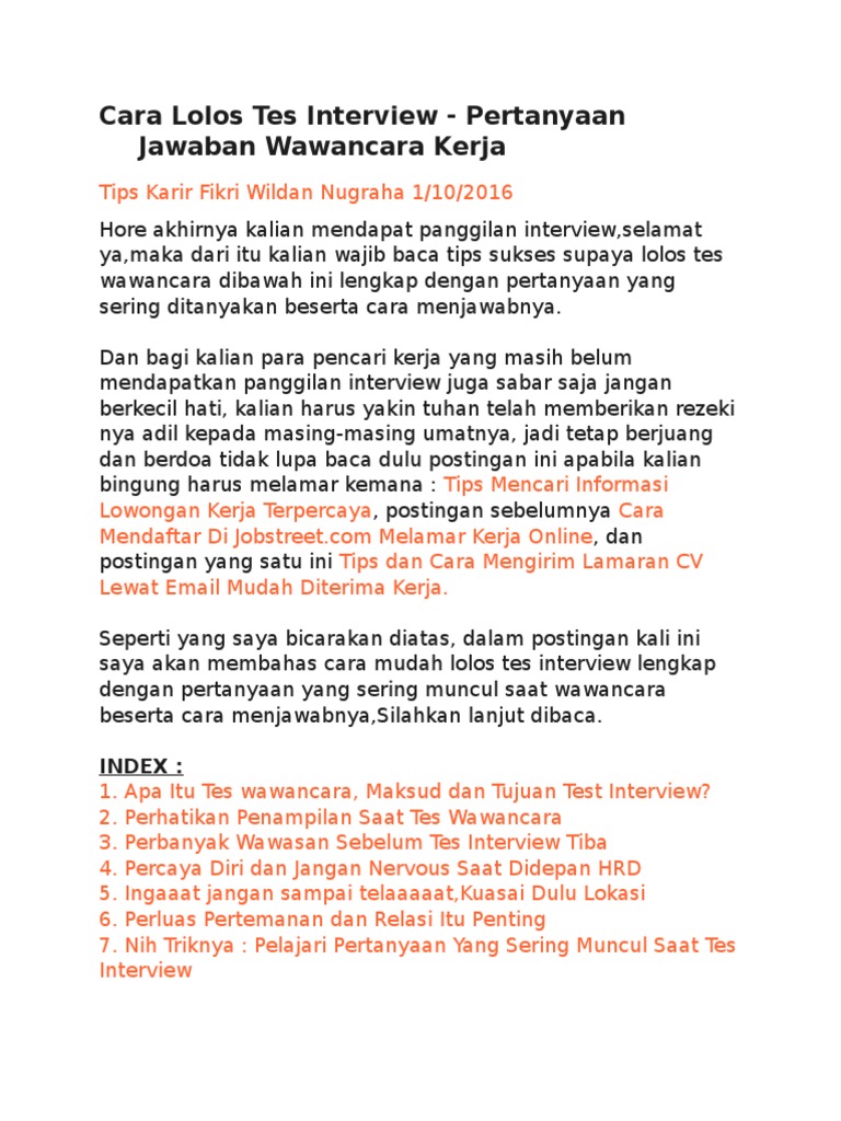 Cara Lolos Tes Interview