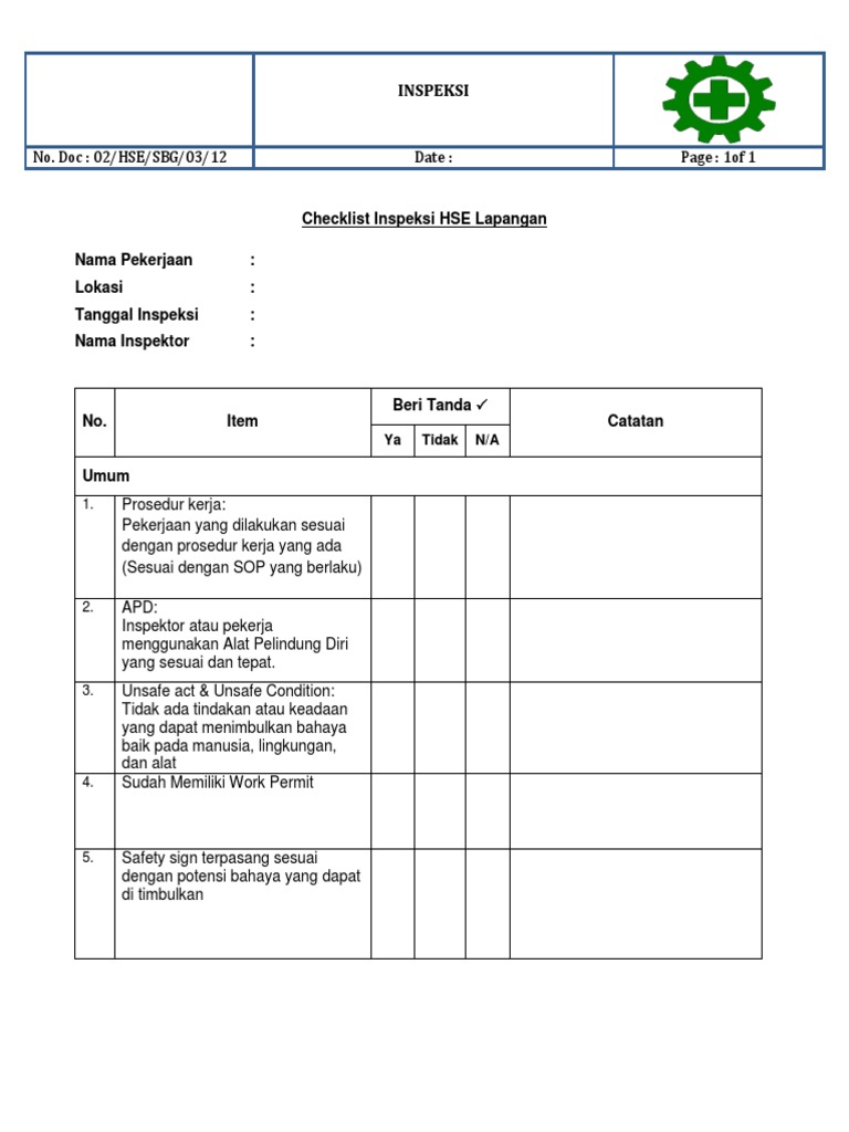 Form Checklist Inspeksi K3